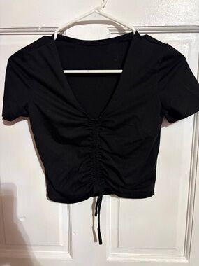 Black Ruched V-Neck Crop Top